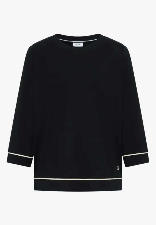 Thumbnail - Cecil Damen Shirt mit Kontrastdetail in Schwarz, Gr: S