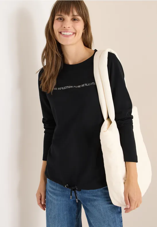 Thumbnail - Cecil Damen Langarmshirt mit Wording in Schwarz, Gr: M