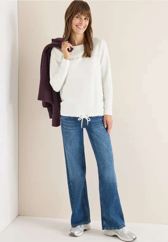 Thumbnail - Cecil Damen Langarmshirt mit Wording in Weiß, Gr: L