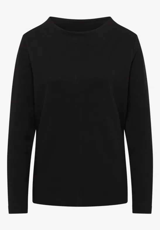 Thumbnail - Cecil Damen Funnelneck Shirt in Unifarbe in Schwarz, Gr: XS