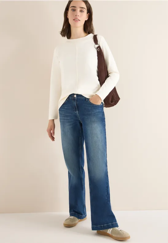 Thumbnail - Cecil Damen Funnelneck Shirt in Unifarbe in Weiß, Gr: XL