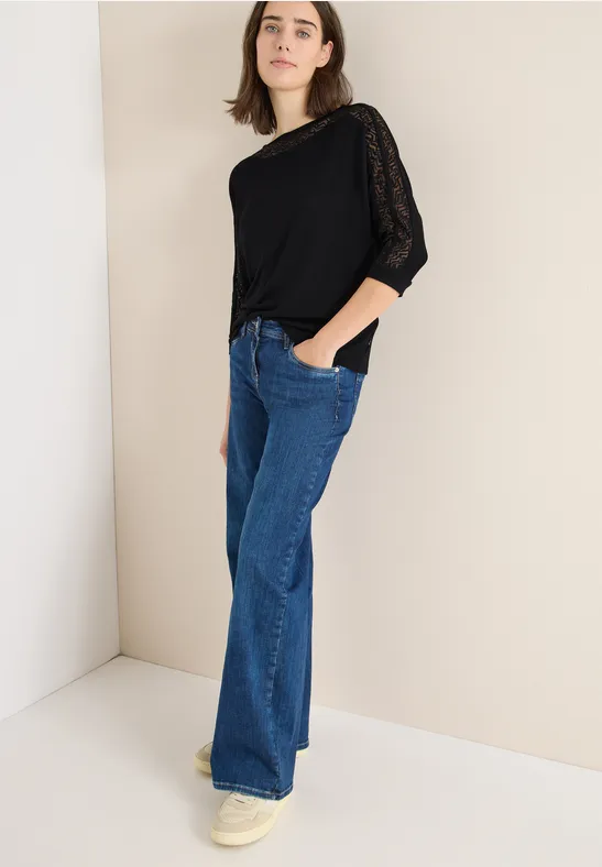 Thumbnail - Cecil Damen Batwing Shirt mit Mesh in Schwarz, Gr: L