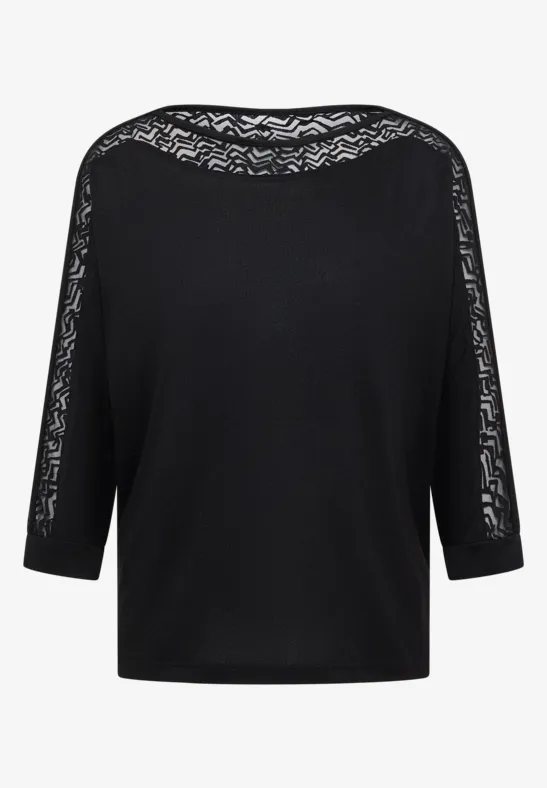 Thumbnail - Cecil Damen Batwing Shirt mit Mesh in Schwarz, Gr: L