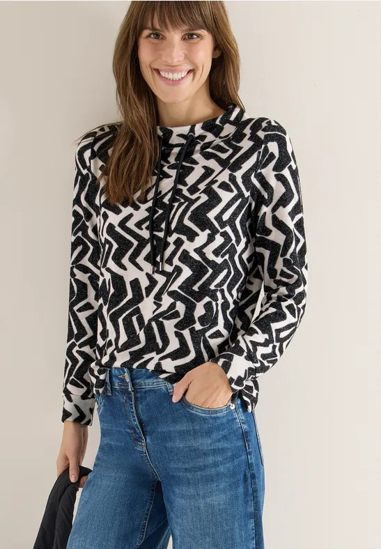 Thumbnail - Cecil Damen Cosy Shirt mit Grafikmuster in Grau, Gr: M