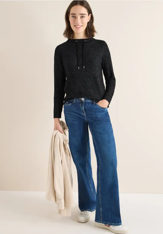 Thumbnail - Cecil Damen Cosy Melange Langarmshirt in Schwarz, Gr: M