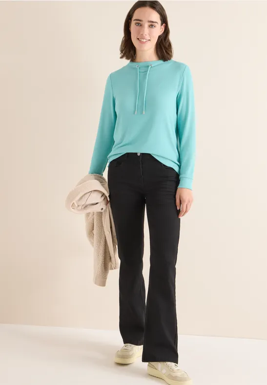 Thumbnail - Cecil Damen Cosy Melange Langarmshirt in Blau, Gr: M