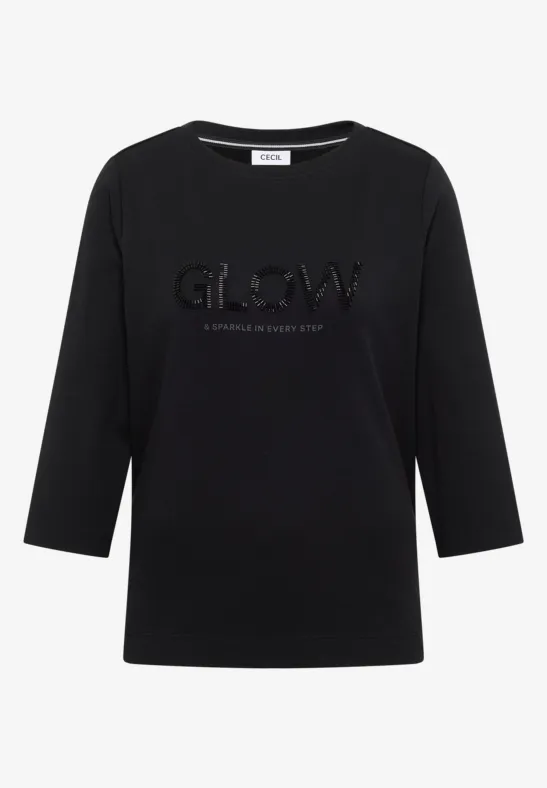 Thumbnail - Cecil Damen Shirt mit Wording in Schwarz, Gr: XL