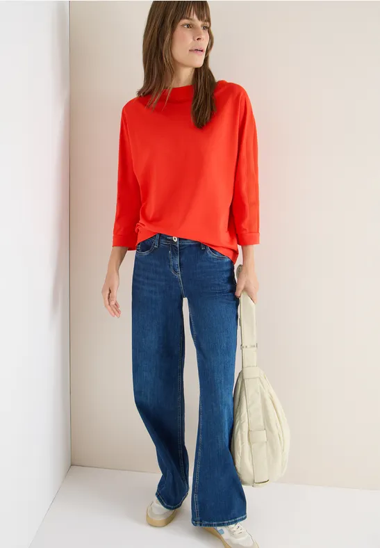 Thumbnail - Cecil Damen Batwing Shirt mit Tape in Orange, Gr: L