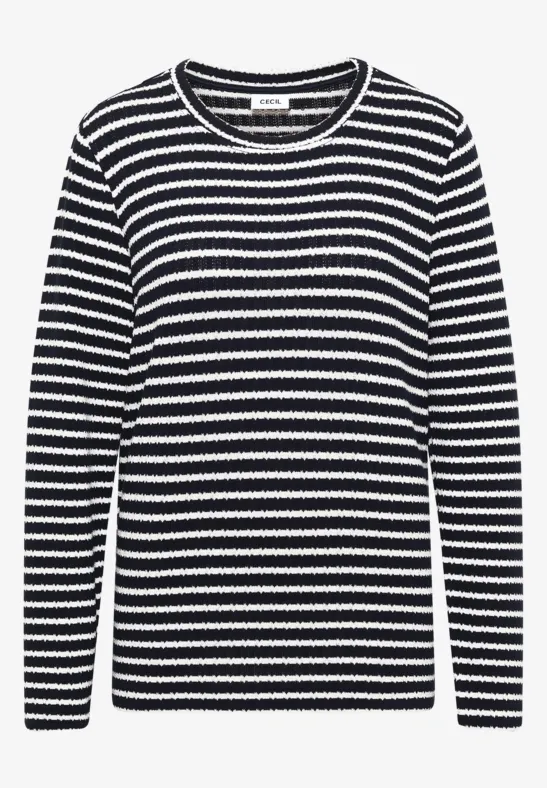 Thumbnail - Cecil Damen Gestreiftes Langarmshirt in Blau, Gr: 3XL