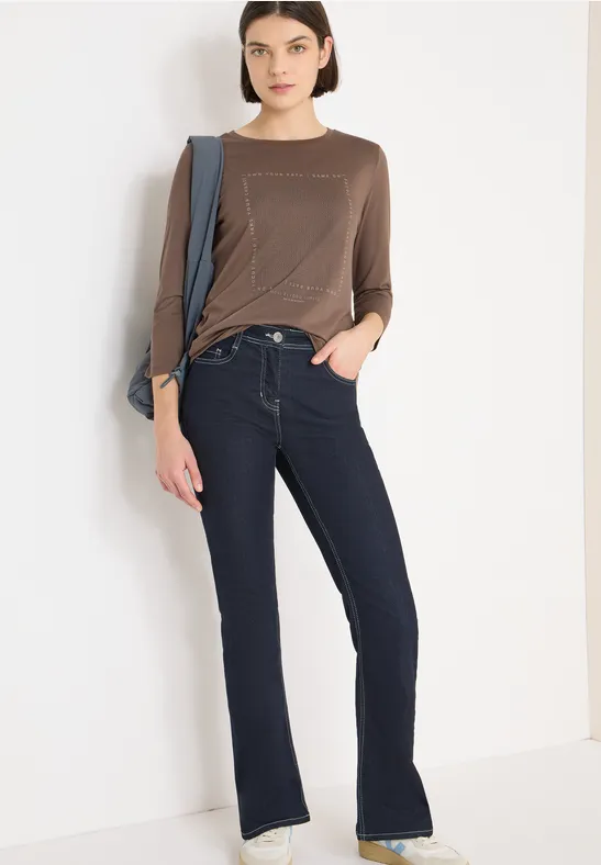 cecil T-Shirt Schmucksteine U-Boot 3/4 Ärmel 50% Baumwolle 50% Modal Beige