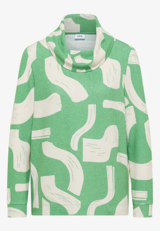 Thumbnail - Cecil Damen Gemustertes Melange Shirt in Grün, Gr: L