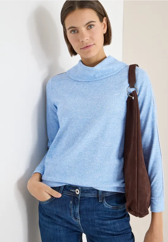 Thumbnail - Cecil Damen Melange Shirt mit Tape in Blau, Gr: S