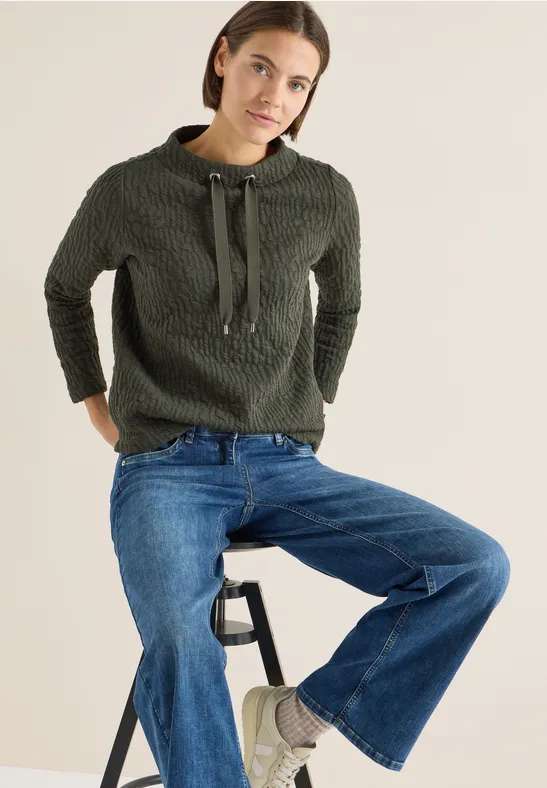 Cecil Dames Jacquard Funnel Hals Shirt in Groen, Gr: L