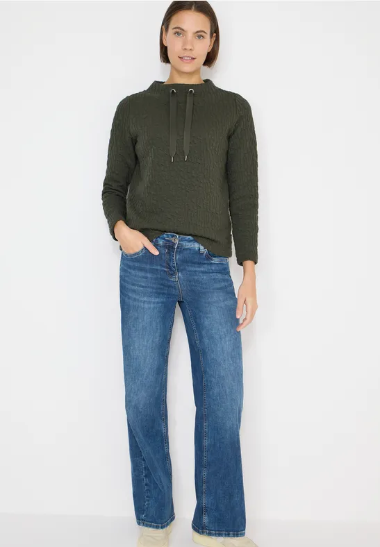 Thumbnail - Cecil Damen Jacquard Funnel Neck Shirt in Grün, Gr: L