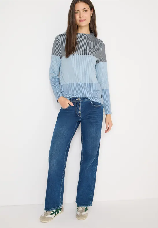 Thumbnail - Cecil Damen Colorblock Jacquard Shirt in Blau, Gr: L