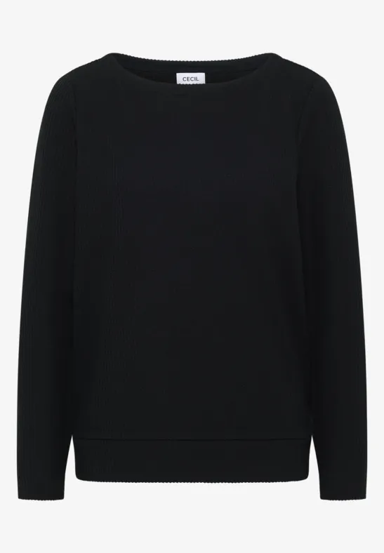 Thumbnail - Cecil Damen Struktur Langarmshirt in Schwarz, Gr: XS