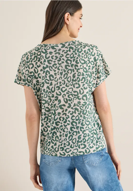 Shirt im Leinen-Look mit Leo-Print günstig online kaufen