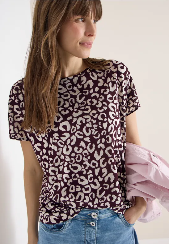 CECIL Shirt im Leinen-Look mit Leo-Print günstig online kaufen