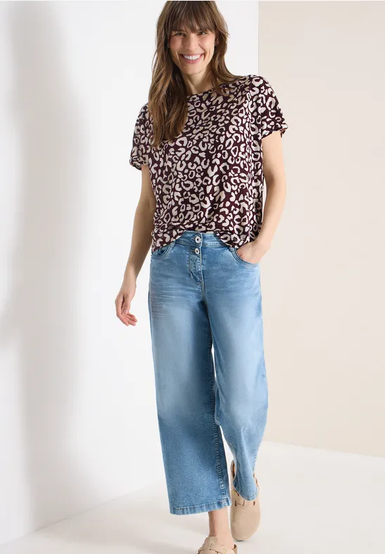 Thumbnail - Cecil Damen Shirt im Leinen-Look mit Leo-Print in Rot, Gr: XL