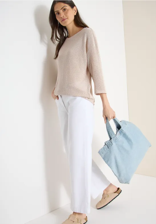 Thumbnail - Cecil Damen 3/4-Arm Shirt im Ajour-Look in Beige, Gr: L