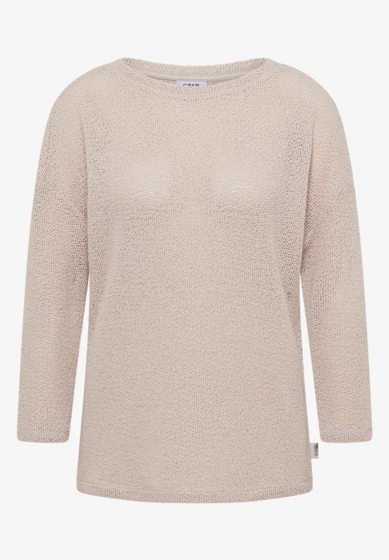 Thumbnail - Cecil Damen 3/4-Arm Shirt im Ajour-Look in Beige, Gr: L