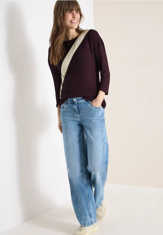 Thumbnail - Cecil Damen 3/4-Arm Shirt im Ajour-Look in Rot, Gr: M