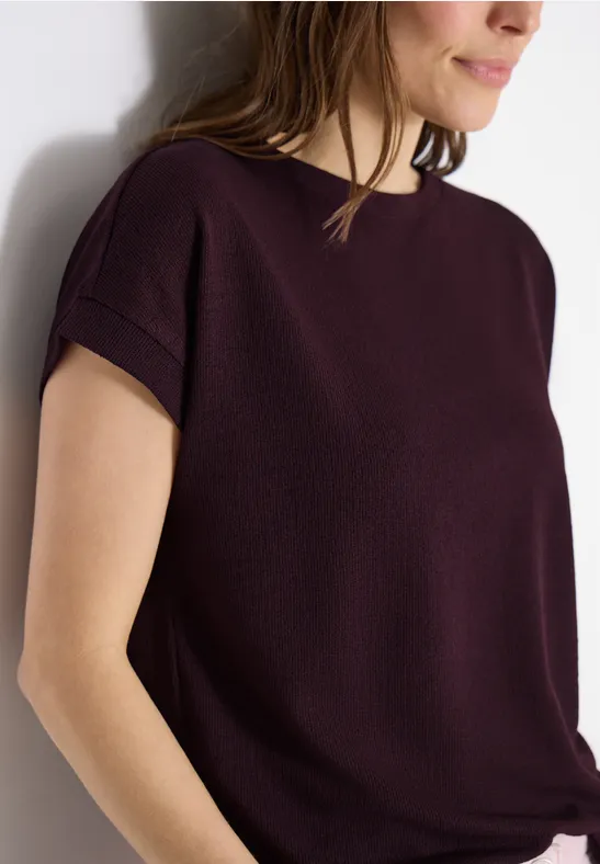 T-Shirt mit Boatneck im Strick-Look günstig online kaufen