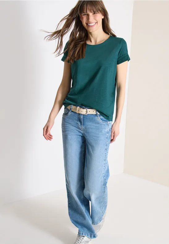 Thumbnail - Cecil Damen Basic T-Shirt mit Rundhals im 2er-Pack in Multicolour|Grün|Blau, Gr: XS