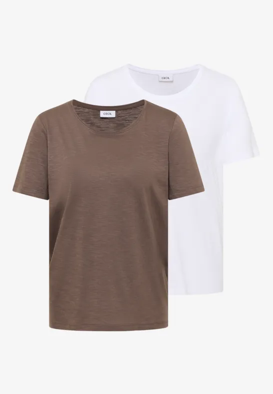 cecil Basic T-Shirt Rundhals 2er-Pack Modal-Baumwolle Bunt