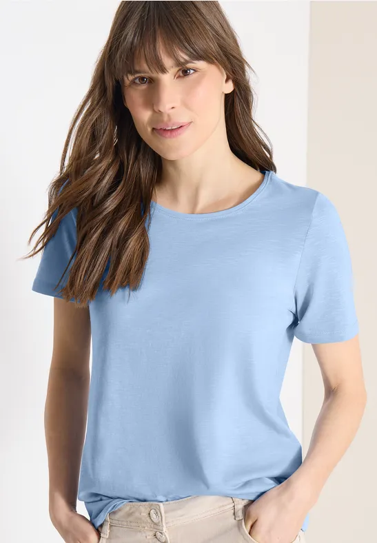 Thumbnail - Cecil Damen Basic T-Shirt mit Rundhals im 2er-Pack in Multicolour|Blau, Gr: L