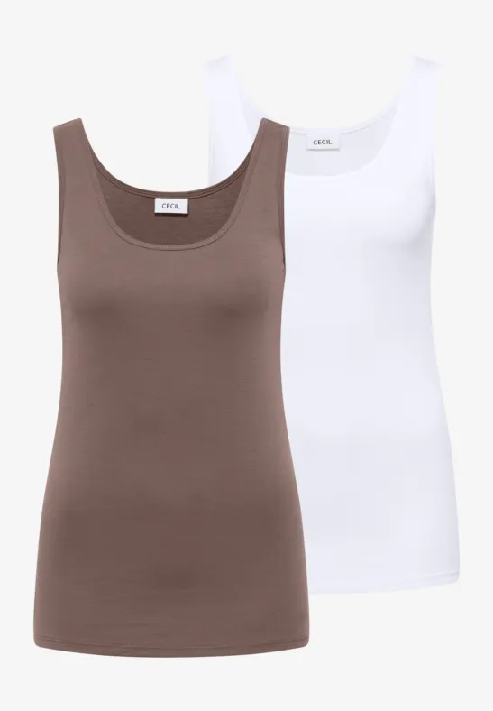 cecil Basic Top Rundhals 2er-Pack Organic Cotton Bunt