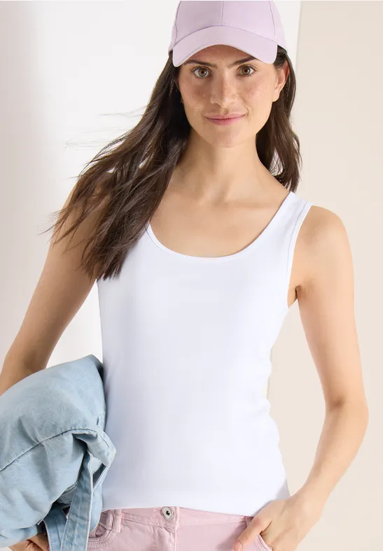 cecil Top Rundhals Ärmel­los Organic Cotton Bunt