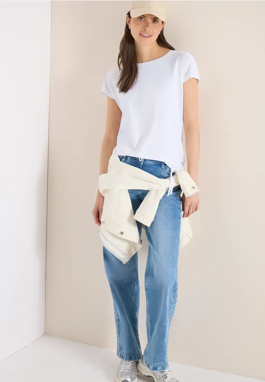 Thumbnail - Cecil Damen Kurzarm Shirt mit Raffung in Weiß, Gr: XS