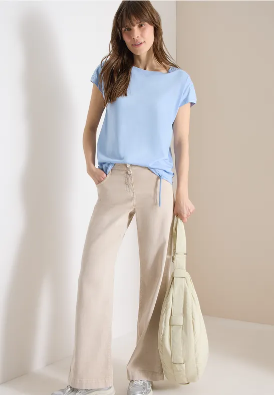 cecil Kurzarm Shirt Raffung Modal-Baumwolle Blau