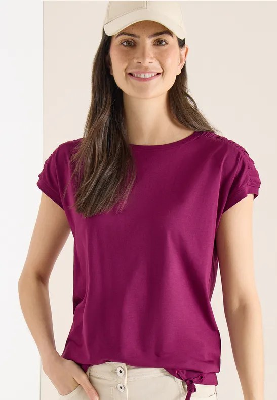 cecil T-Shirt U-Boot Raffung Modal-Baumwolle Pink