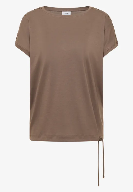 Thumbnail - Cecil Damen Kurzarm Shirt mit Raffung in Beige, Gr: XL