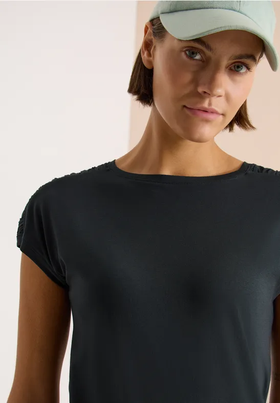 cecil Kurzarm Shirt Boatneck Raffung Modal-Baumwolle Grün