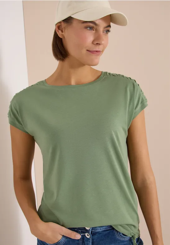 cecil Kurzarm Shirt Boatneck Raffung Modal-Baumwolle Grün