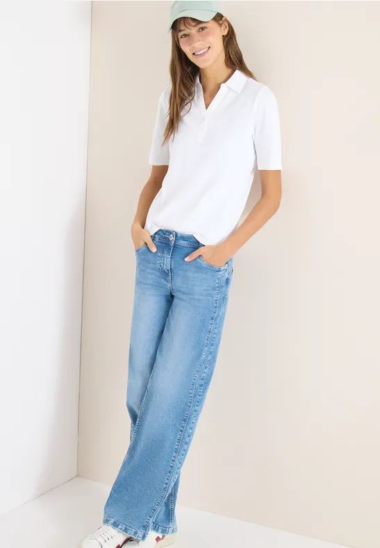 Thumbnail - Cecil Damen Basic Poloshirt mit Kurzarm in Weiß, Gr: M