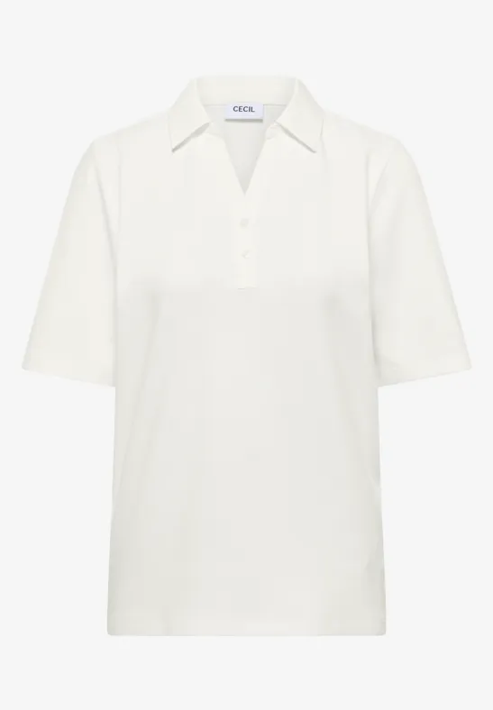 Thumbnail - Cecil Damen Basic Poloshirt mit Kurzarm in Weiß, Gr: M