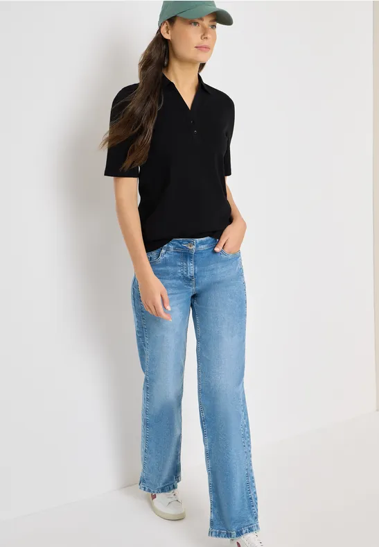 Thumbnail - Cecil Damen Basic Poloshirt mit Kurzarm in Schwarz, Gr: XXL