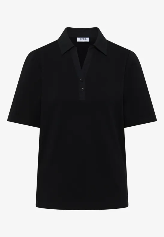 Thumbnail - Cecil Damen Basic Poloshirt mit Kurzarm in Schwarz, Gr: XXL