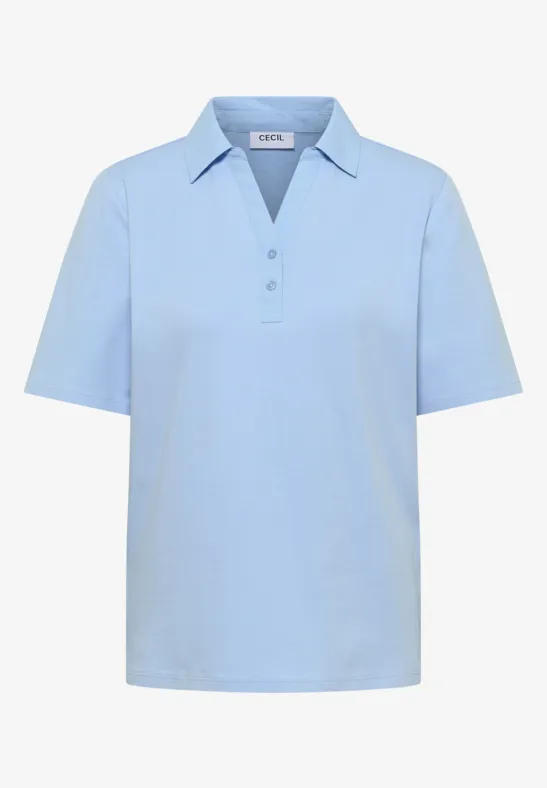 Thumbnail - Cecil Damen Basic Poloshirt mit Kurzarm in Blau, Gr: 3XL
