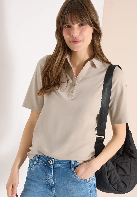 cecil Poloshirt Kurzarm Baumwolle Beige