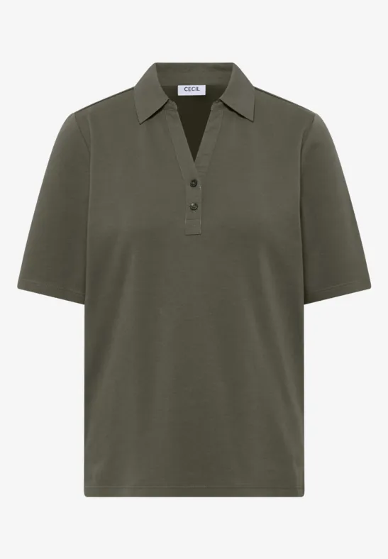 Thumbnail - Cecil Damen Basic Poloshirt mit Kurzarm in Grün, Gr: XS