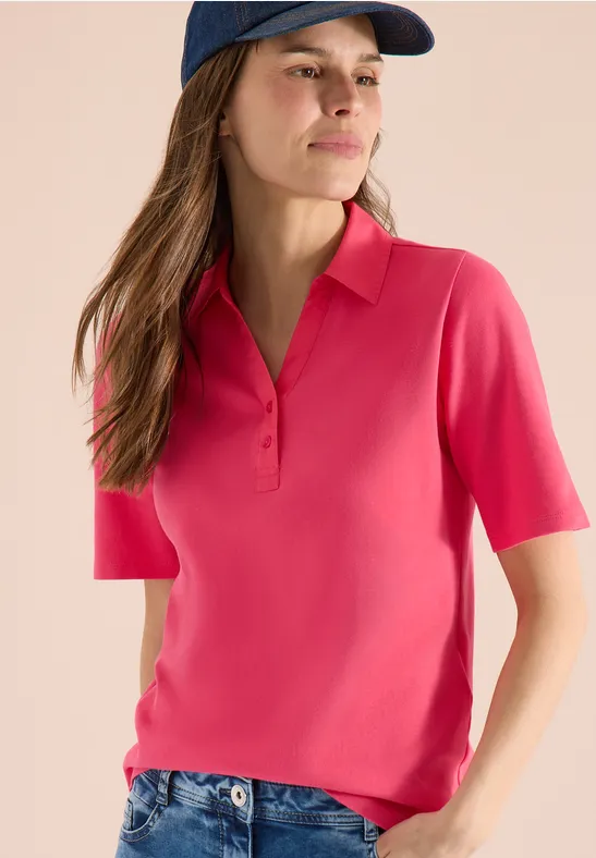 Thumbnail - Cecil Damen Basic Poloshirt mit Kurzarm in Rot, Gr: XS