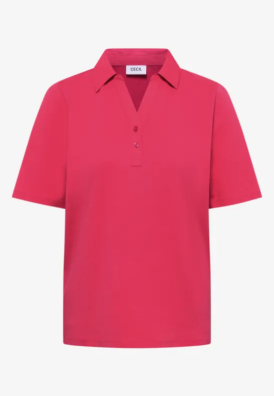Thumbnail - Cecil Damen Basic Poloshirt mit Kurzarm in Rot, Gr: XS