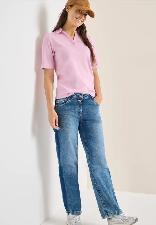 Thumbnail - Cecil Damen Basic Poloshirt mit Kurzarm in Rosa, Gr: XXL