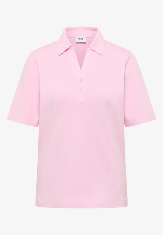 Thumbnail - Cecil Damen Basic Poloshirt mit Kurzarm in Rosa, Gr: XXL
