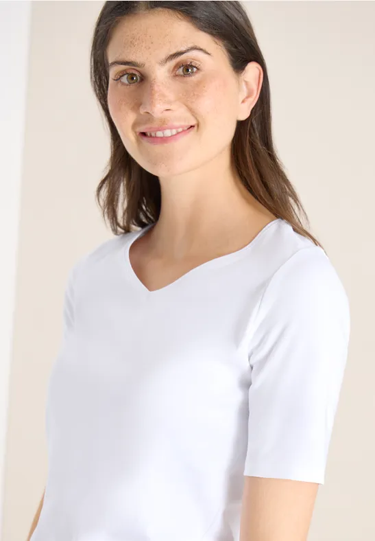 Thumbnail - Cecil Damen Basic T-Shirt aus Baumwolle in Weiß, Gr: XXL